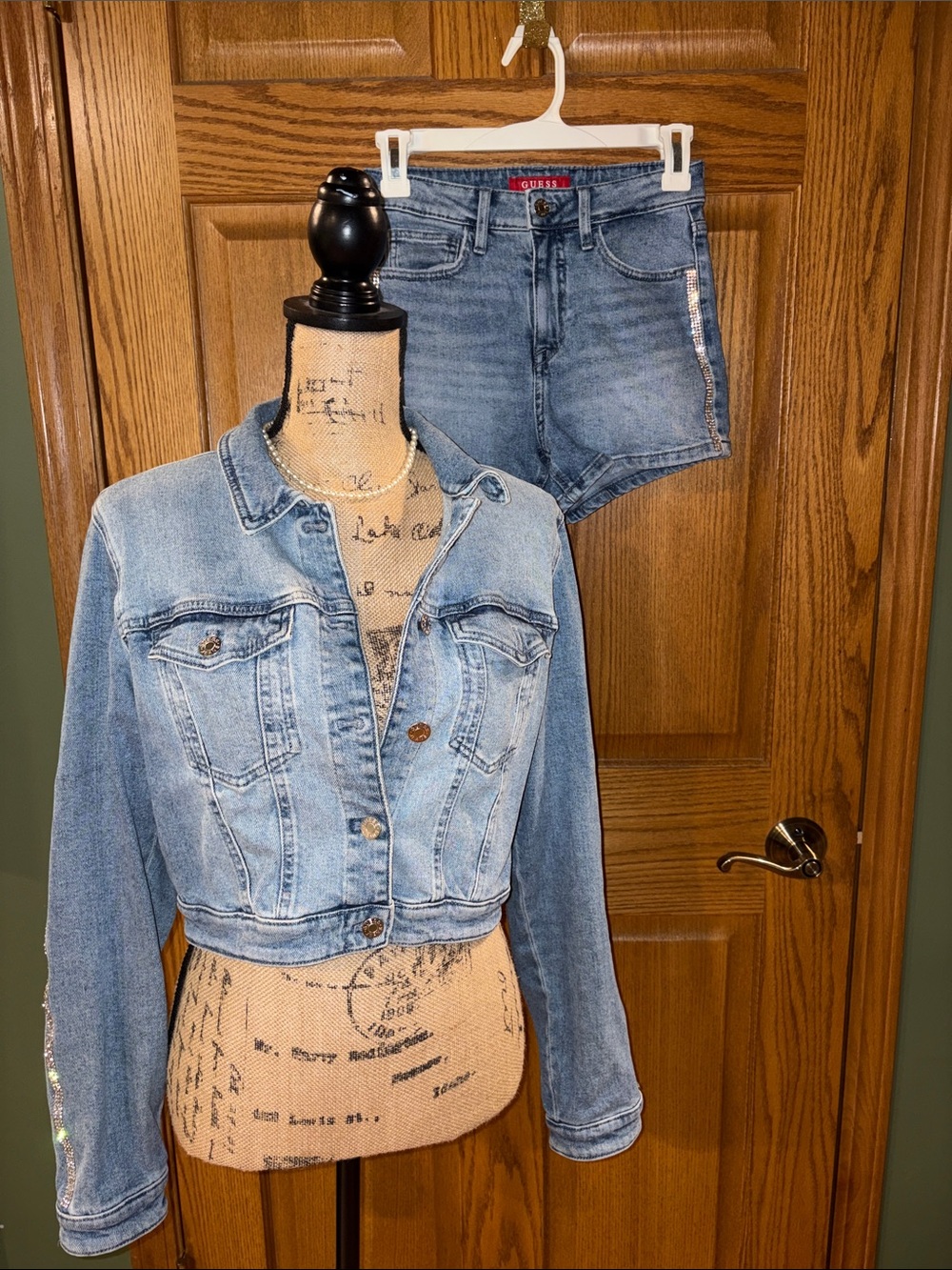 GUESS SET denim/jean jacket rhinestones bling jacket/shorts sz med&24 shorts